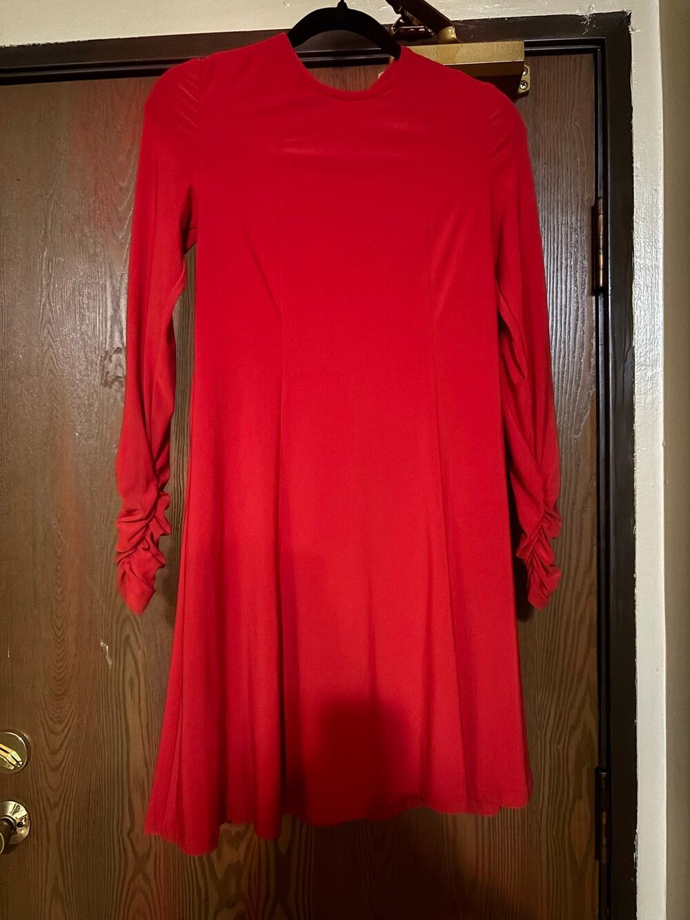 NWOT Ralph Lauren Red Preppy Fall Professional Workwear Long- Sleeve Midi Dress